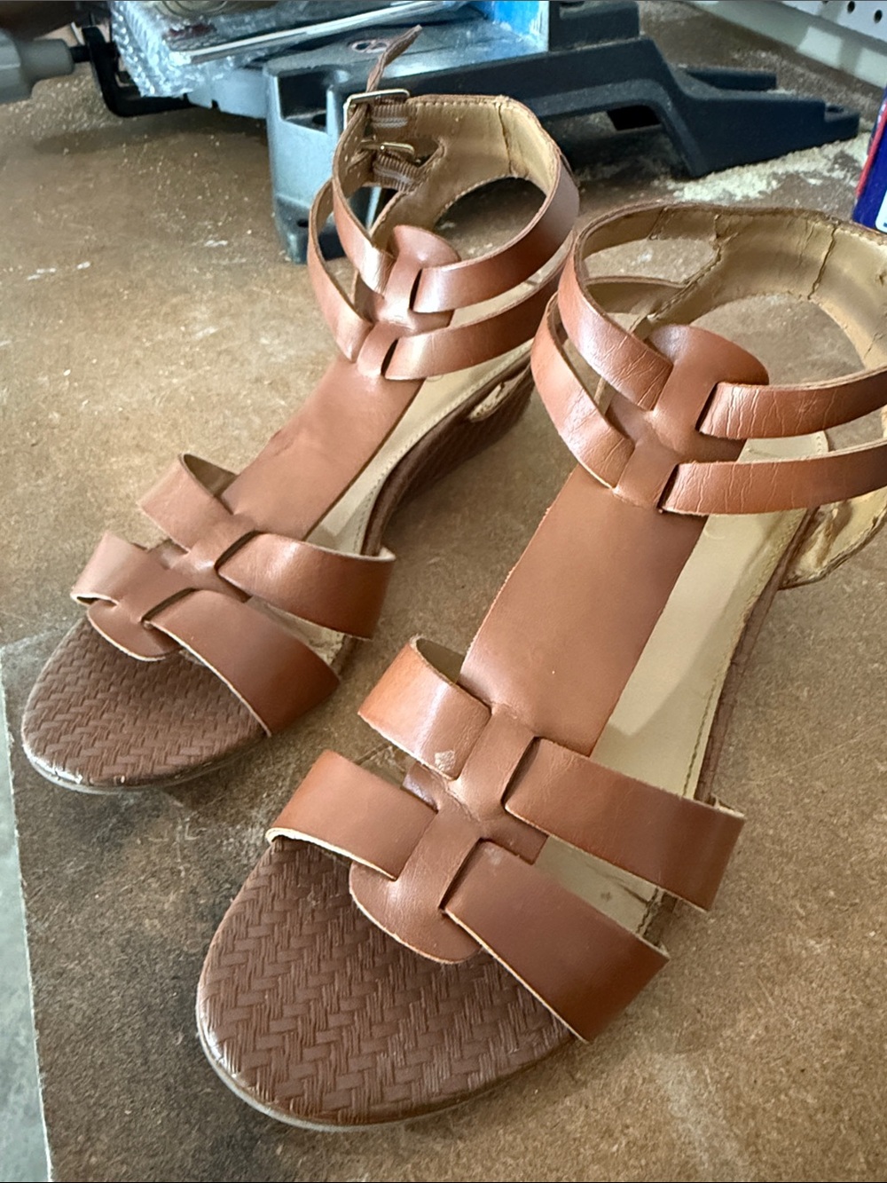 Franco Sarto Tan Brown Strappy Wedge Sandals